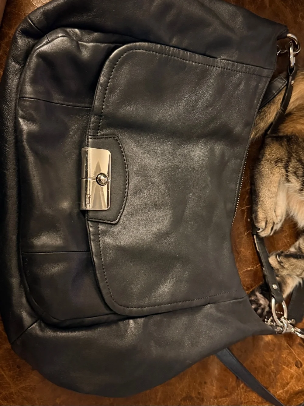 Coach Kristin Large Leather Hobo Handbag Black Silver